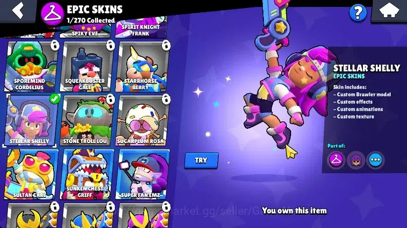 Brawl Stars Accounts 1004 Trophy|18 Brawlers 3 Max Lvl [EMZ,Edgar,Shelly]|1 Epic Skins [Stellar Shelly]|CN ON|Take 7