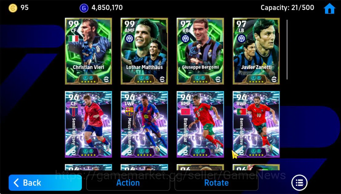 eFootball Accounts Mid-Tier Mobile|Cristian Vieri(Blitz Curler,Phenom Finish),Marcus Rashford(Acc Burst),Frank 5