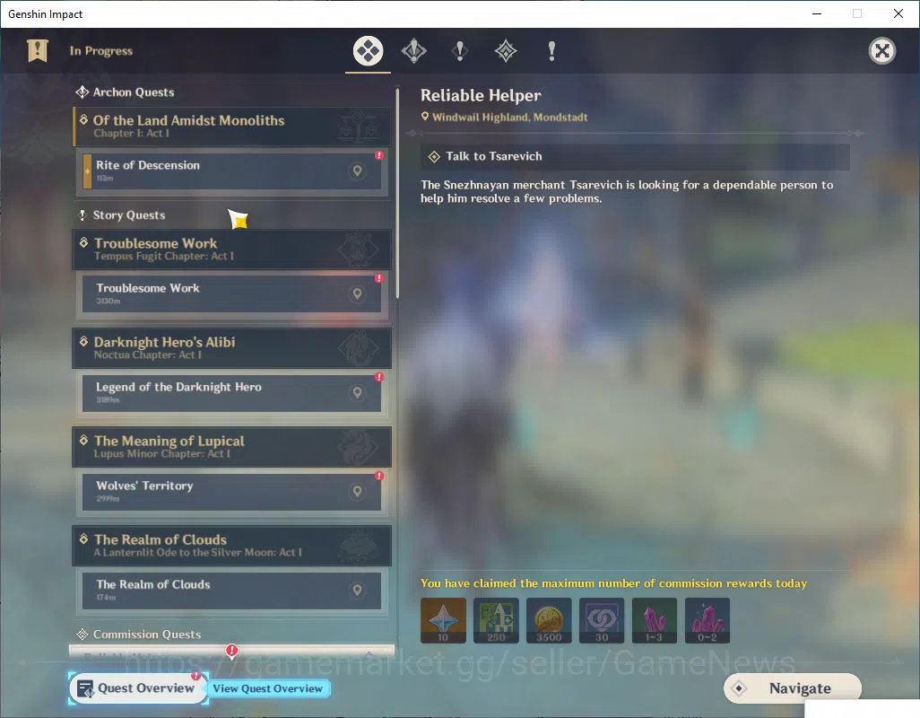 Genshin Impact Accounts Mid Game ASIA |AR 44|3Limited +25(*4Character)|[Flins,Neuvillate,Navia]|MC Female|Low Explore Map 9