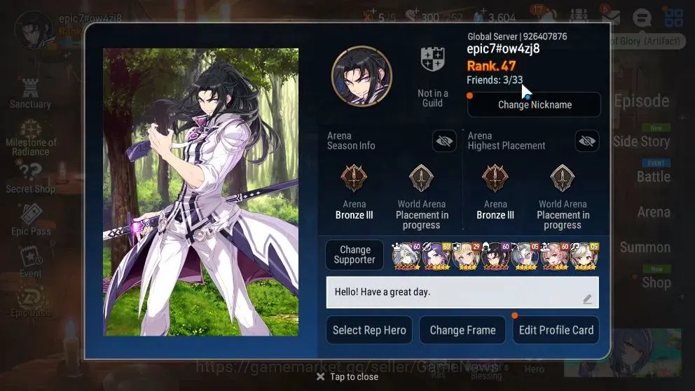 Epic Seven Accounts High-End Global UnVerif|NewEra|6 ML(MChloe,LC Bellona,SS Vivian,Etc)+Setsuka,etc|PoH+Bless ON|Auto W 2