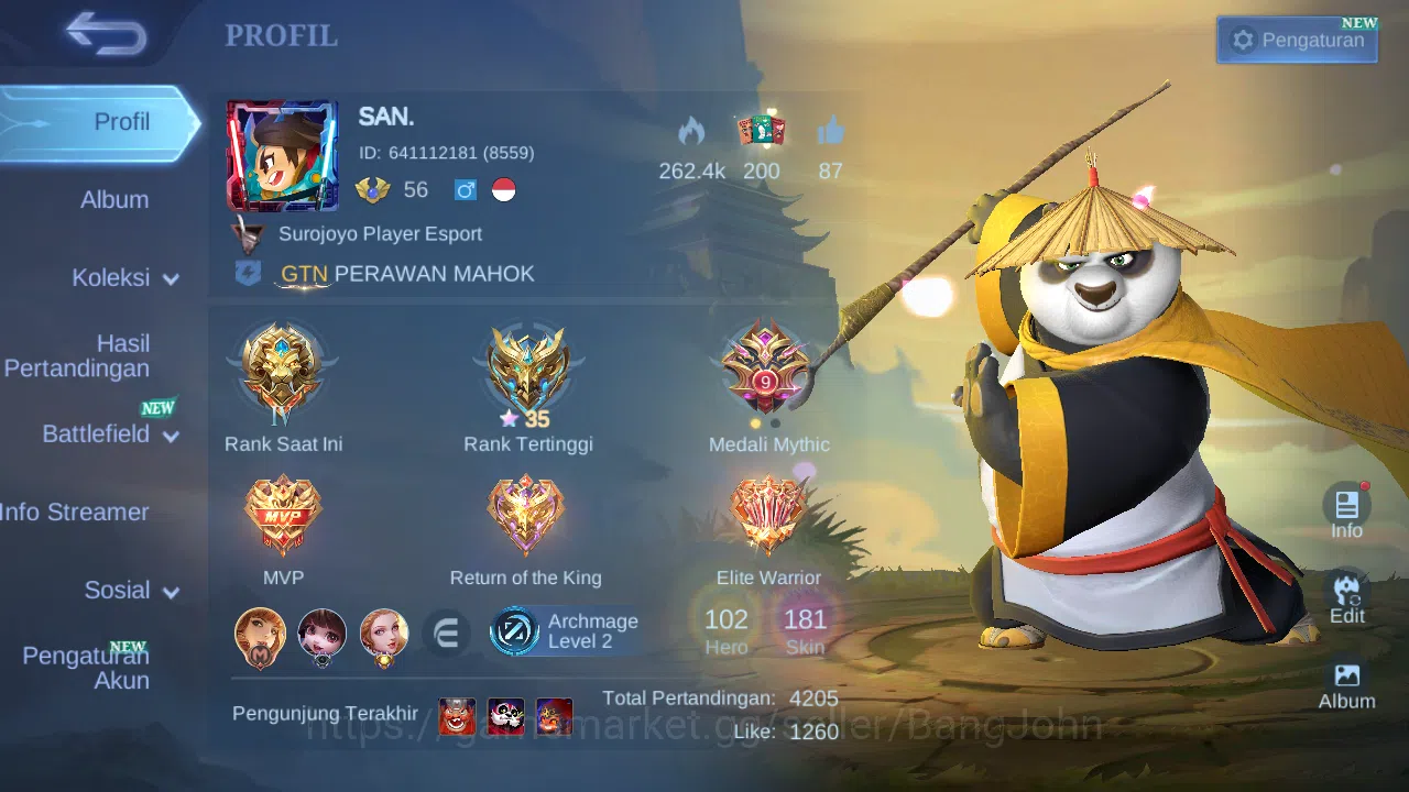 Mobile Legends: Bang Bang Accounts Hero 102 Skin 181 | Kungfupanda Akai | Sanrio Flor image 1