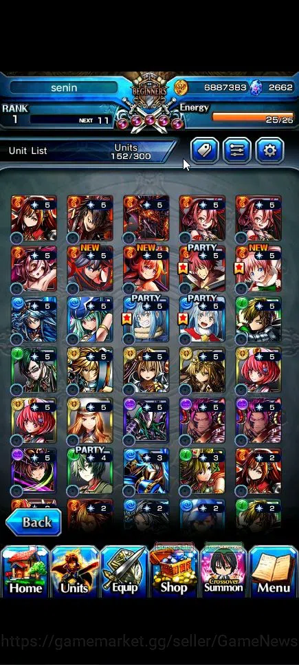 Grand Summoners Accounts Starter Global|Rank 1|Best Starter 2662 cc + 6 5