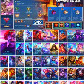 Mobile Legends: Bang Bang Accounts #3958 349 Skins Collector Natalia KoF Chou & Karina Stun Chou Many Limited Many Epic Safe