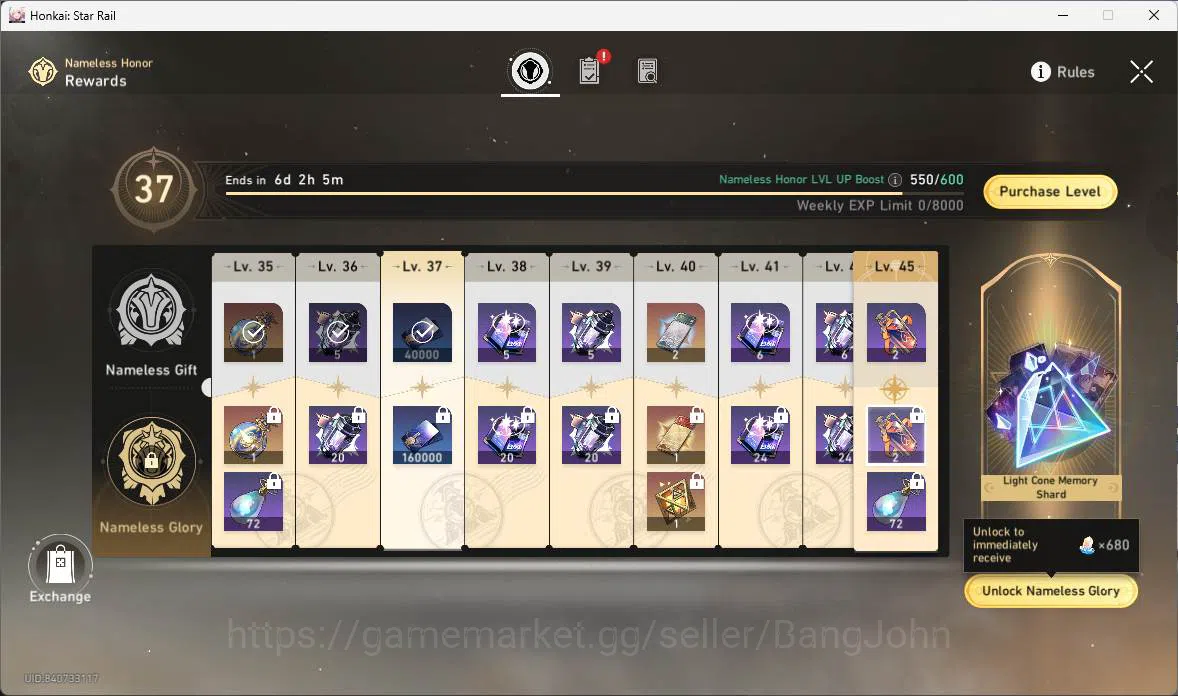 Honkai Star Rail Accounts Others ASIA|TL 66|10 Limit|Hypercarry 2