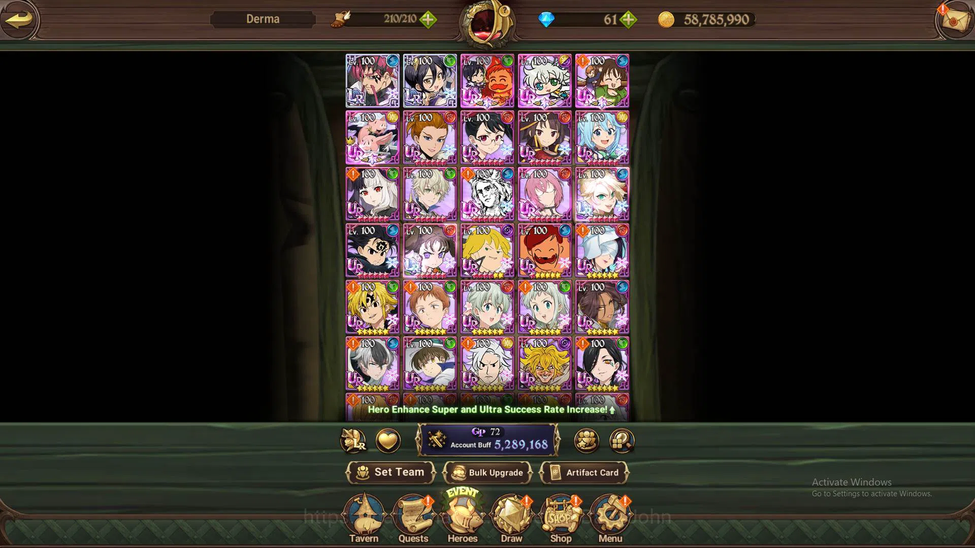 The Seven Deadly Sins: Grand Cross Accounts Others GLOBAL|5.2M CC|LS 72|2LR Cusack,Merlin|Full Collab Konosuba|13 UR 11