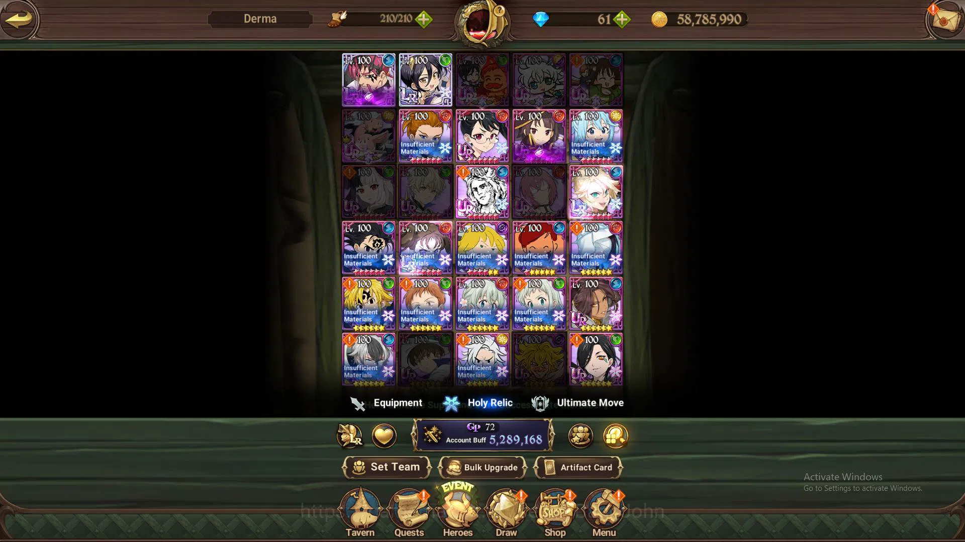 The Seven Deadly Sins: Grand Cross Accounts Others GLOBAL|5.2M CC|LS 72|2LR Cusack,Merlin|Full Collab Konosuba|13 UR 12
