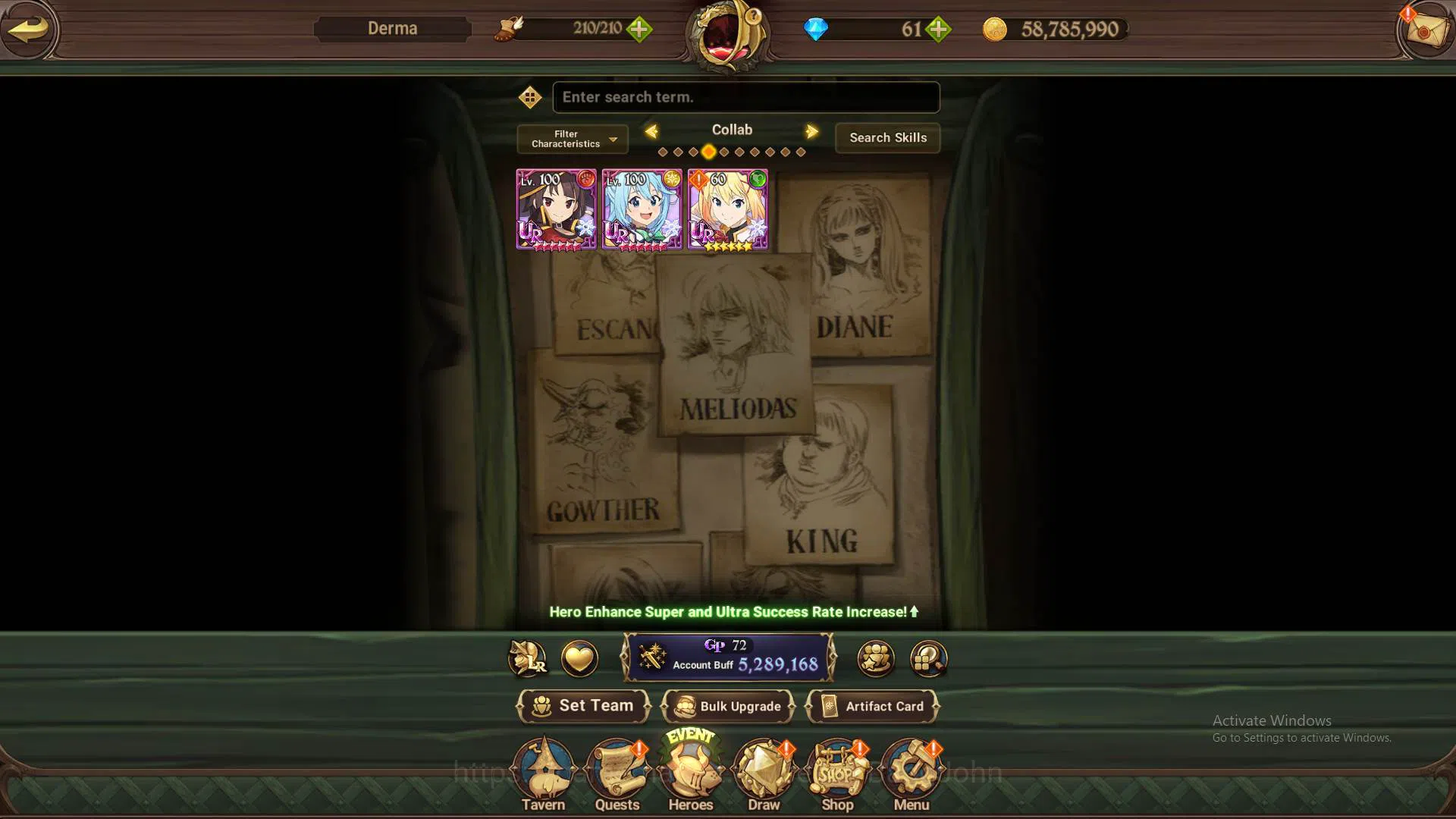 The Seven Deadly Sins: Grand Cross Accounts Others GLOBAL|5.2M CC|LS 72|2LR Cusack,Merlin|Full Collab Konosuba|13 UR 9