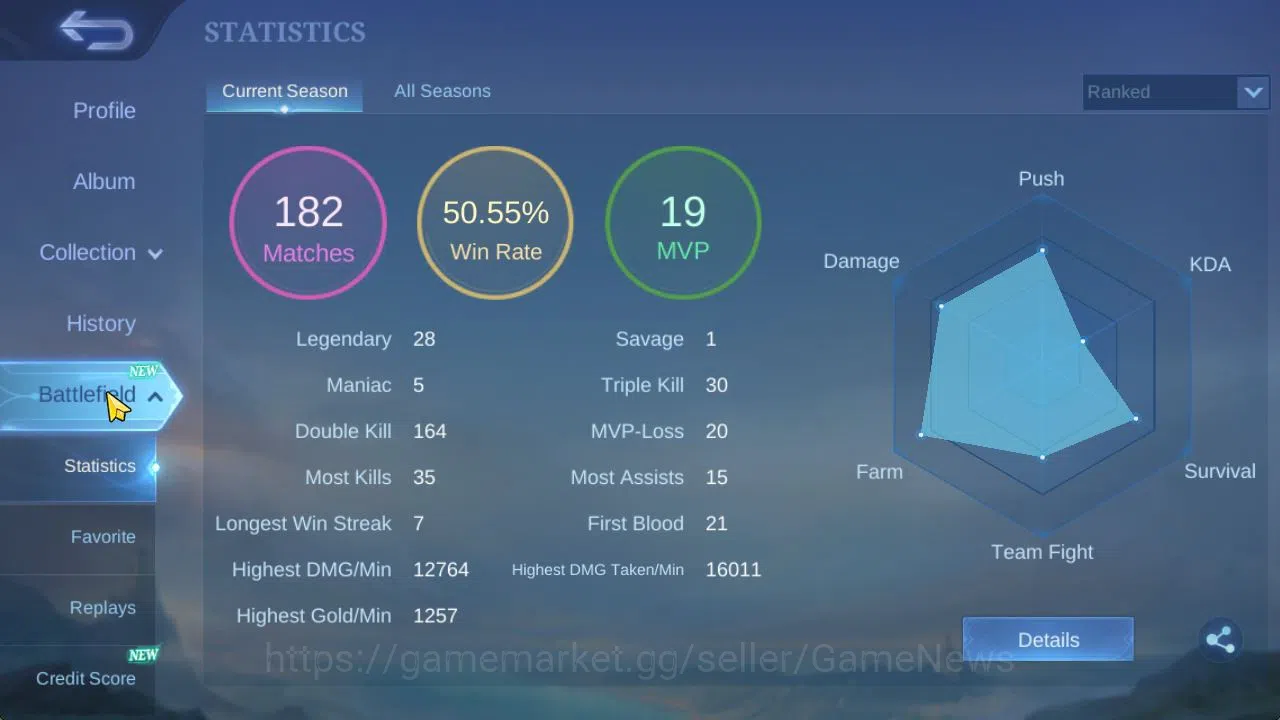 Mobile Legends: Bang Bang Accounts Hero 89|Skin 182|High Glory 58|Prime Granger,LB[Al image 4