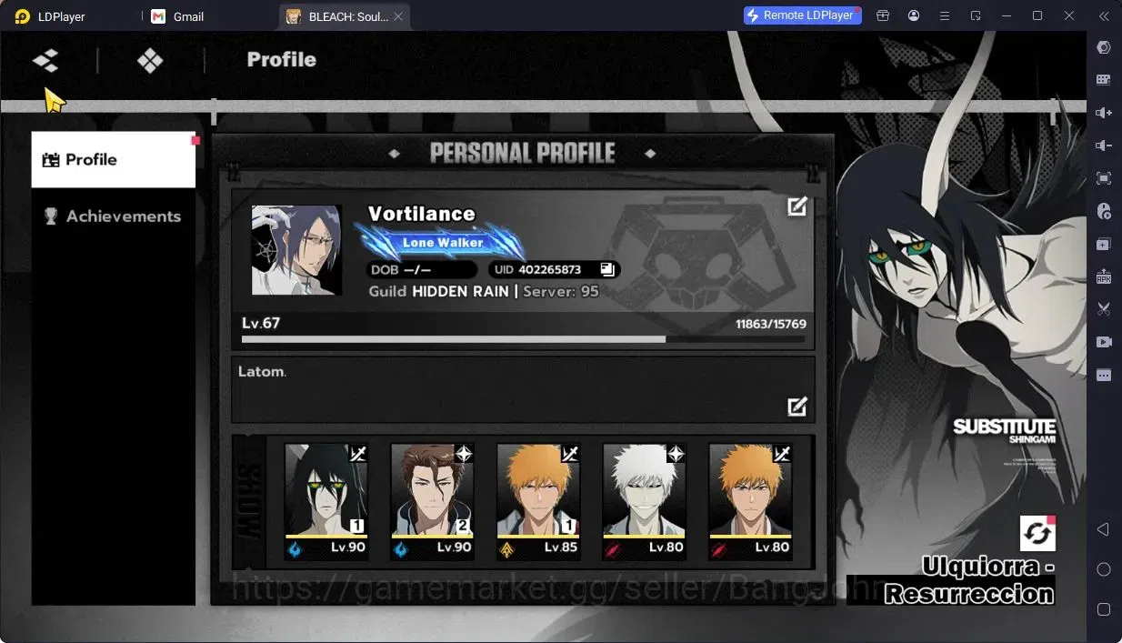 BLEACH: Soul Resonance Accounts Nuverse SEA|Lv 67|10 SSR|(AizenB2,UlquiB1,Ichigo 1
