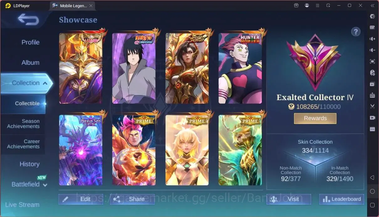 Mobile Legends: Bang Bang Accounts Collector Global|Hero 133|Skin 334|Exalted|Legend Johnson|Naruto Suyou|HxH Cecillion|SV 2