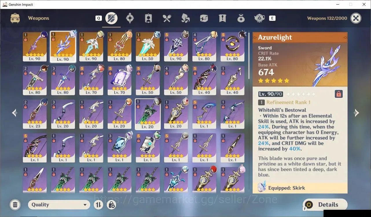 Genshin Impact Accounts Others ASIA|AR 57|10 Limit+5(*5Wep)|Prem Skirk(Skirk+Sign, Escofier+Sign, Columbina,Citlali 4