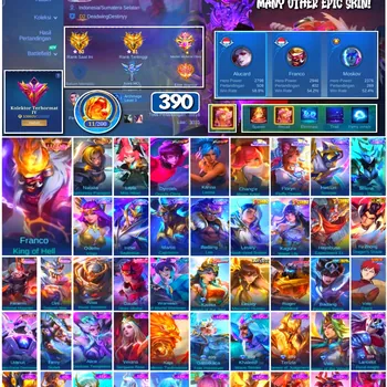 Mobile Legends: Bang Bang Accounts #4256 390 Skins | Franco King of Hell (Legend) | Natalia Warrioress Paragon (Collector