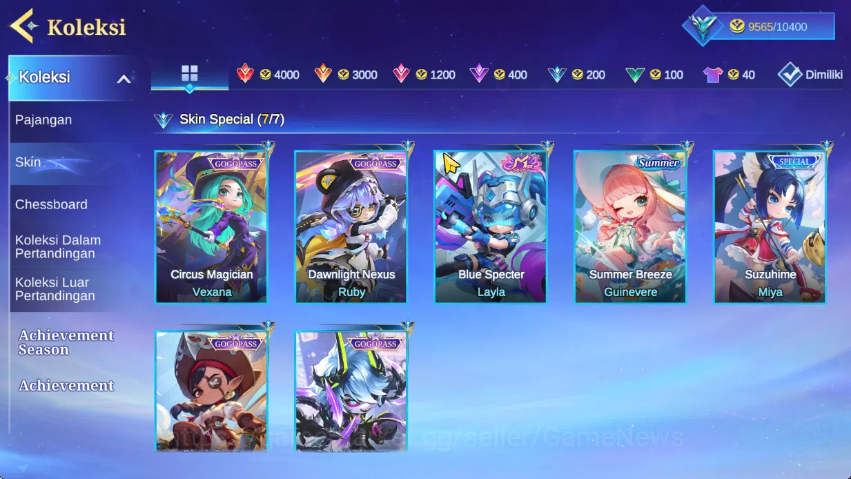 Magic Chess: Go Go Accounts Bonus MLBB|35 Commander 5 Max|Collector Kagura,Epic Lancelot,7 Special(4 Gogopas Skin),22 10