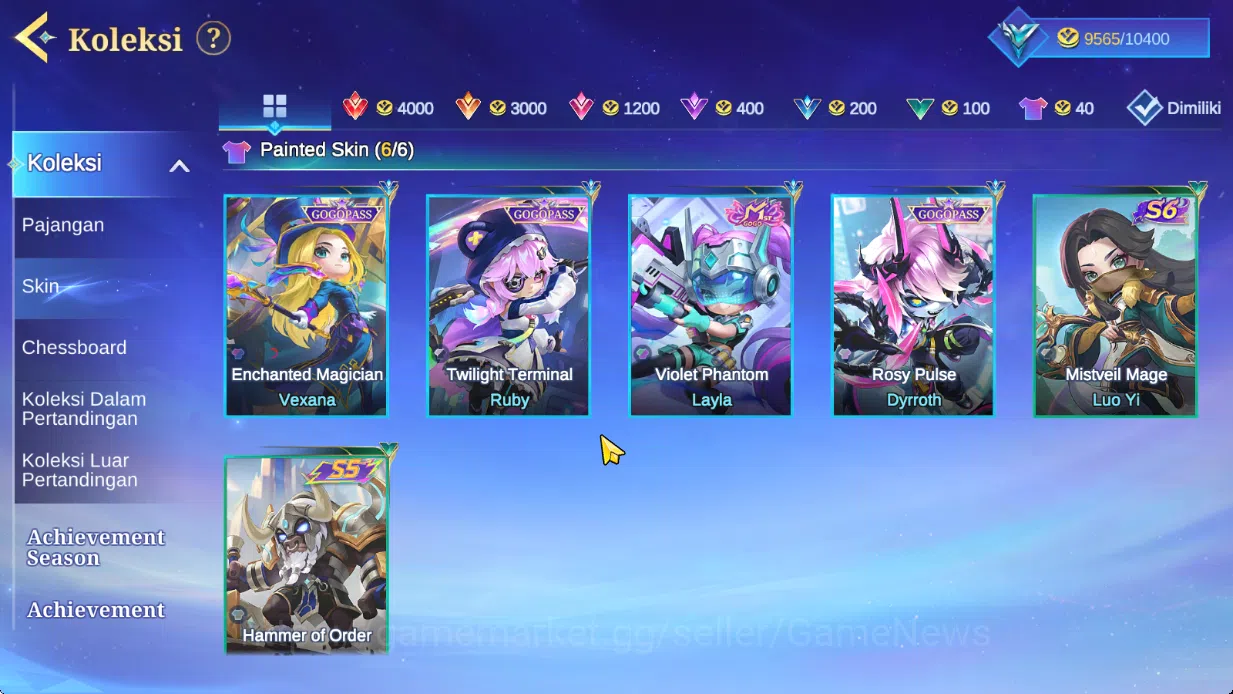 Magic Chess: Go Go Accounts Bonus MLBB|35 Commander 5 Max|Collector Kagura,Epic Lancelot,7 Special(4 Gogopas Skin),22 14