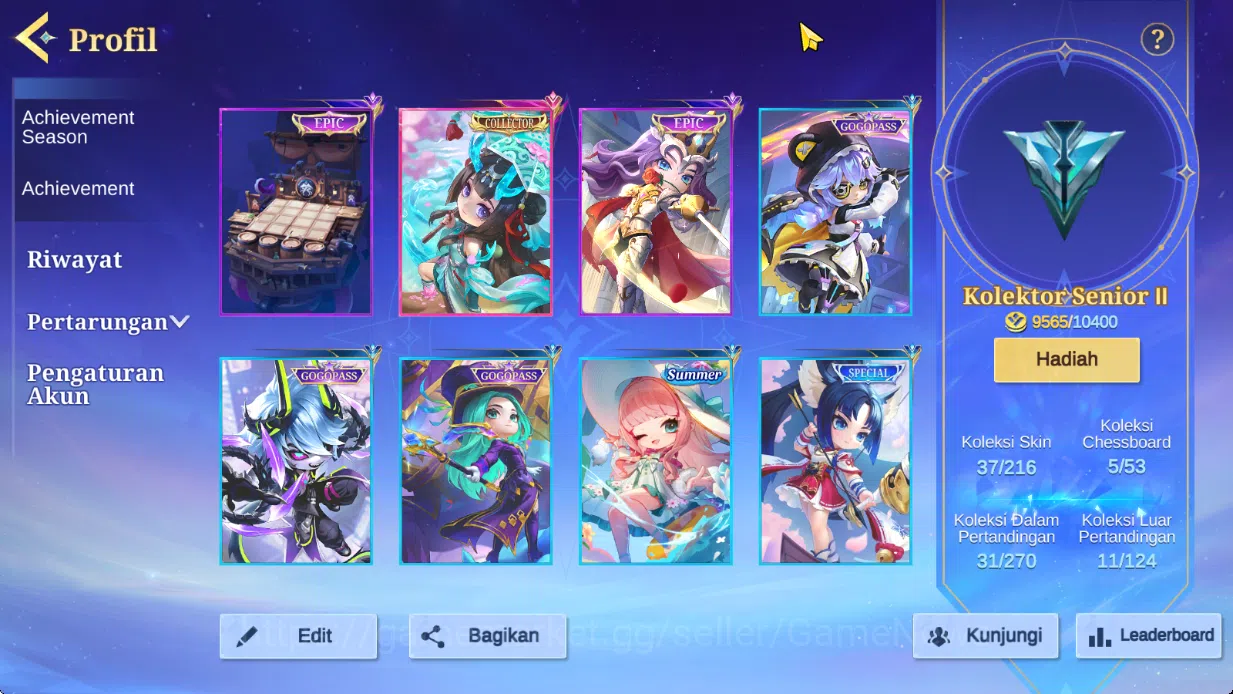 Magic Chess: Go Go Accounts Bonus MLBB|35 Commander 5 Max|Collector Kagura,Epic Lancelot,7 Special(4 Gogopas Skin),22 3