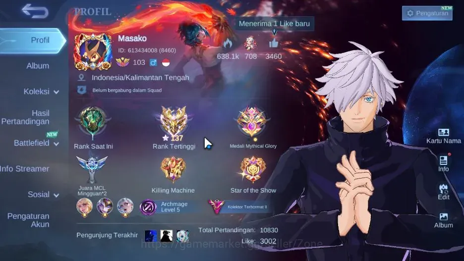 Mobile Legends: Bang Bang Accounts Collector Hero138|Skin 406|HighImmo 137|Legend Lunox,JJK Gojo,MetroZero XBorg,4 PRIME,2 1