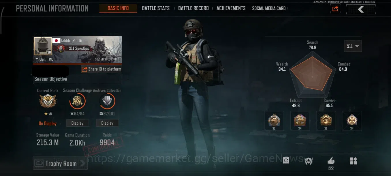Arena Breakout High-End [MOBILE] Lv30|SV 215M|CV 99M|5 Weapon Skin Legend[ image 1