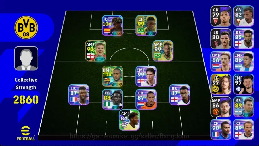 eFootball Accounts High-End Mobile |PW 2860|Epic YayaToure Gerrard MarcoReus|Shwt Yamal Messi3Card CalvinBassey|Coach 1