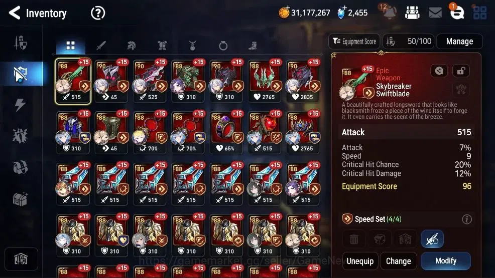 Epic Seven Accounts High-End GLOBAL UnVerif|New Era|9 ML (Rhiana&Lucellia,RueleLight,NM Luna,SE Celine,TE Kayron),etc|49k 20