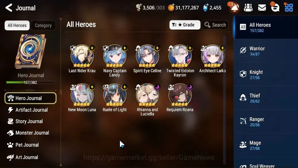 Epic Seven Accounts High-End GLOBAL UnVerif|New Era|9 ML (Rhiana&Lucellia,RueleLight,NM Luna,SE Celine,TE Kayron),etc|49k 5