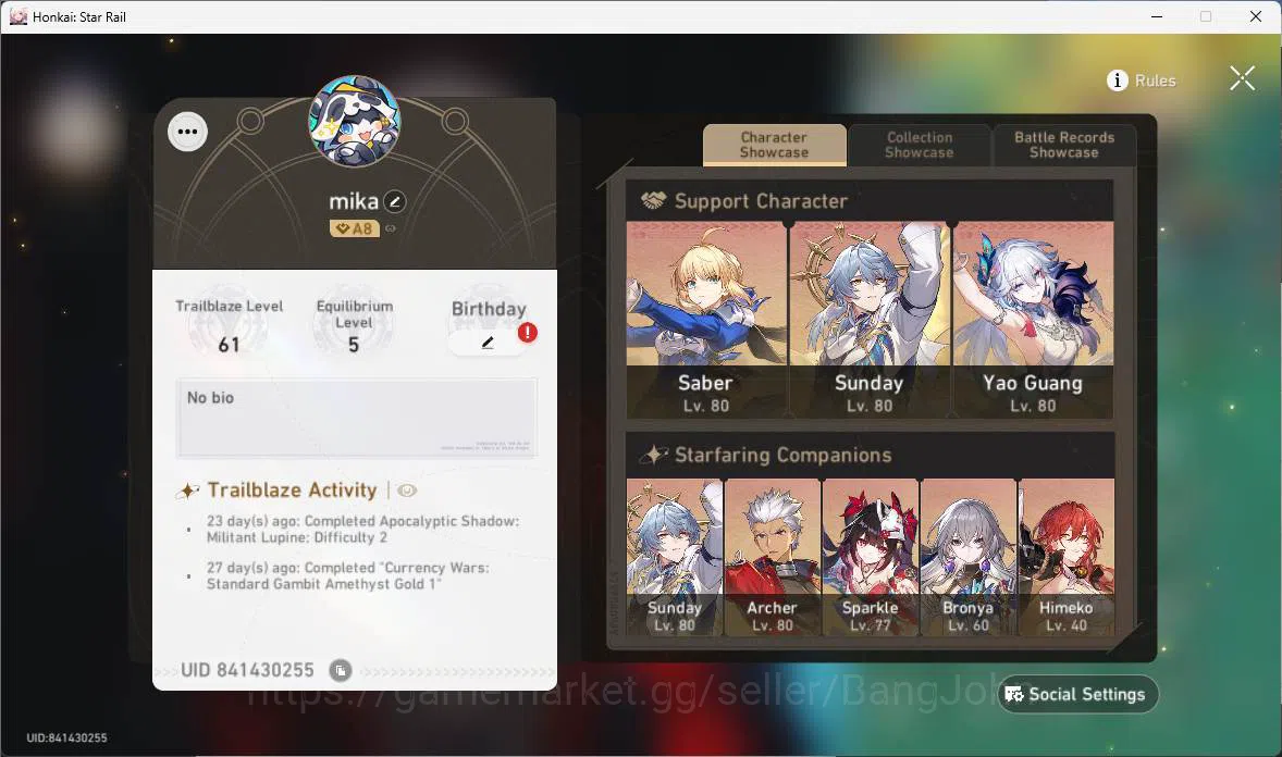 Honkai Star Rail Accounts ASIA|TL 61|6 Limit|Jade 1481|CarryTeam(Archer,Spar image 2