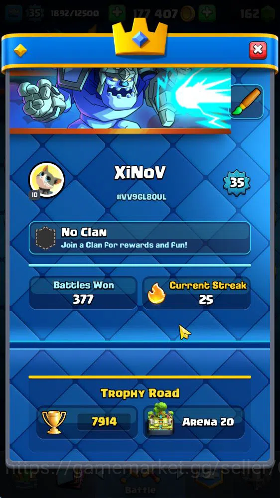 Clash Royale Accounts Midgame Lv 35|Trophy 7914|KTL 12|Limited Skin|Card 118|1 HERO 5 EVO 5 Champ 21 Legendary 33 Epic 30 2