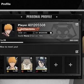 BLEACH: Soul Resonance Accounts NUVERSE SEA|Lvl 33|3 SSR|Ichigo Dual Zangetsu + Signature,Byakuya Kuchiki,Sajin Komamura|Log