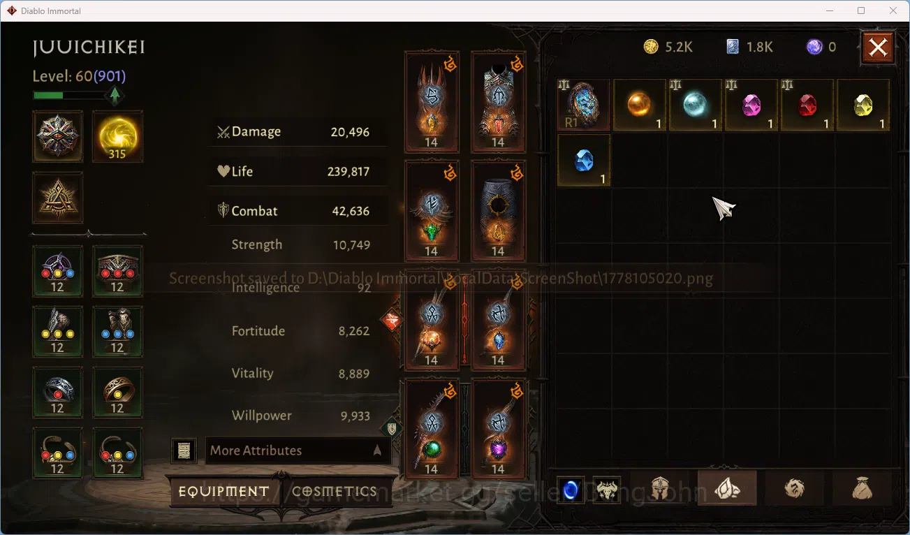 Diablo Immortal Accounts NA-High Heavens CS On | 60 (901) Tempest-Vanquishe image 5