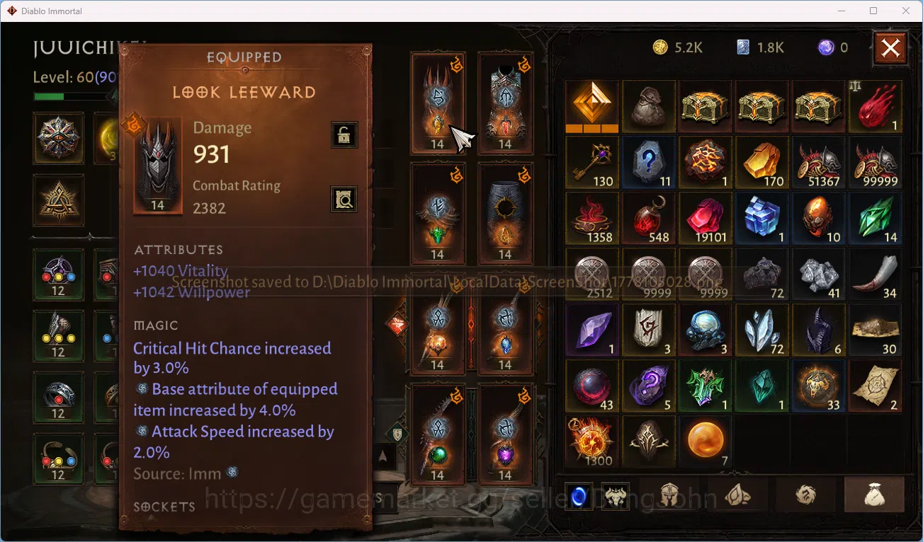 Diablo Immortal Accounts NA-High Heavens CS On | 60 (901) Tempest-Vanquishe image 7
