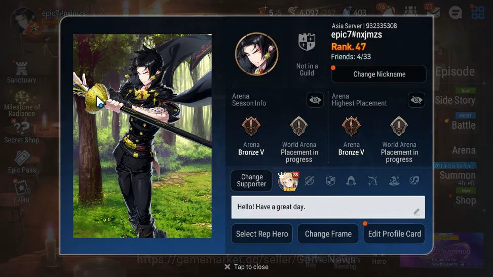 Epic Seven Accounts Starter ASIA Unverif|5 ML(SS Vivian, SE Celine, BHwayoung, CLilias, Etc)+ Iseria,GC Krau,etc|PoH ON|4K 2