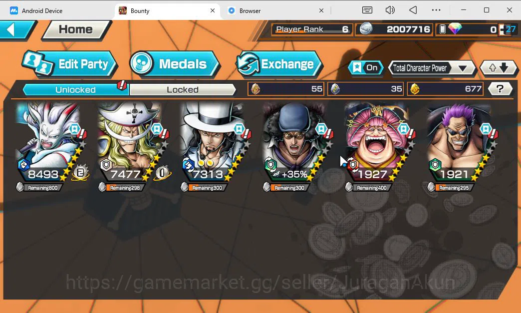 One Piece Bounty Rush Accounts Starter Global | 6 EX META | Okuchi Yamato,GP Newgate,Awaken Lucci,BP Kuzan,Oniga Oiran,F 4