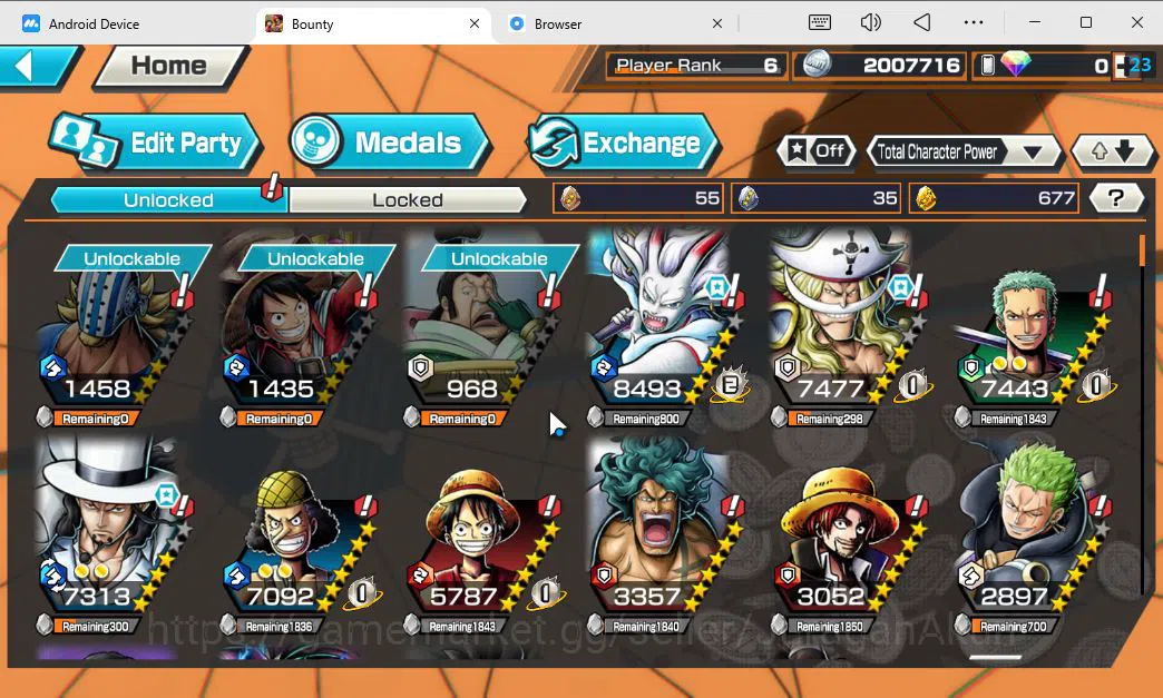 One Piece Bounty Rush Accounts Starter Global | 6 EX META | Okuchi Yamato,GP Newgate,Awaken Lucci,BP Kuzan,Oniga Oiran,F 5
