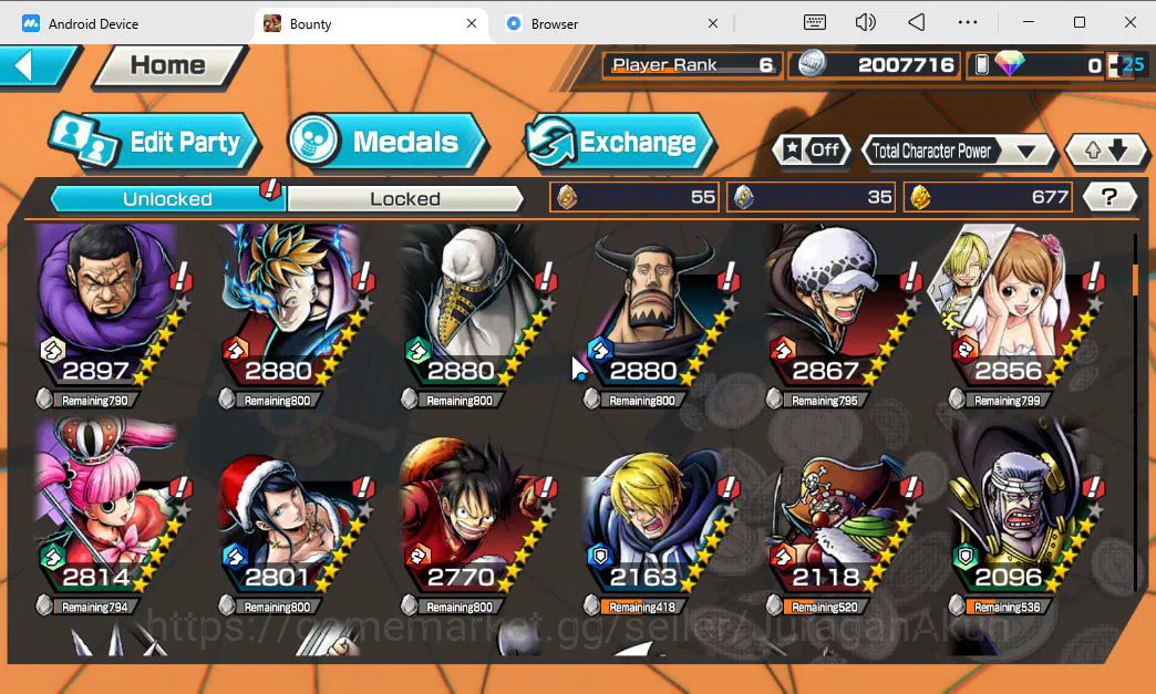 One Piece Bounty Rush Accounts Starter Global | 6 EX META | Okuchi Yamato,GP Newgate,Awaken Lucci,BP Kuzan,Oniga Oiran,F 6