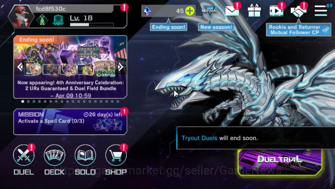 Yu-Gi-Oh! Master Duel Accounts Lv 18 | 20 Deck |Radiant Typhoon,VSK9,Dracotail,Yu image 1