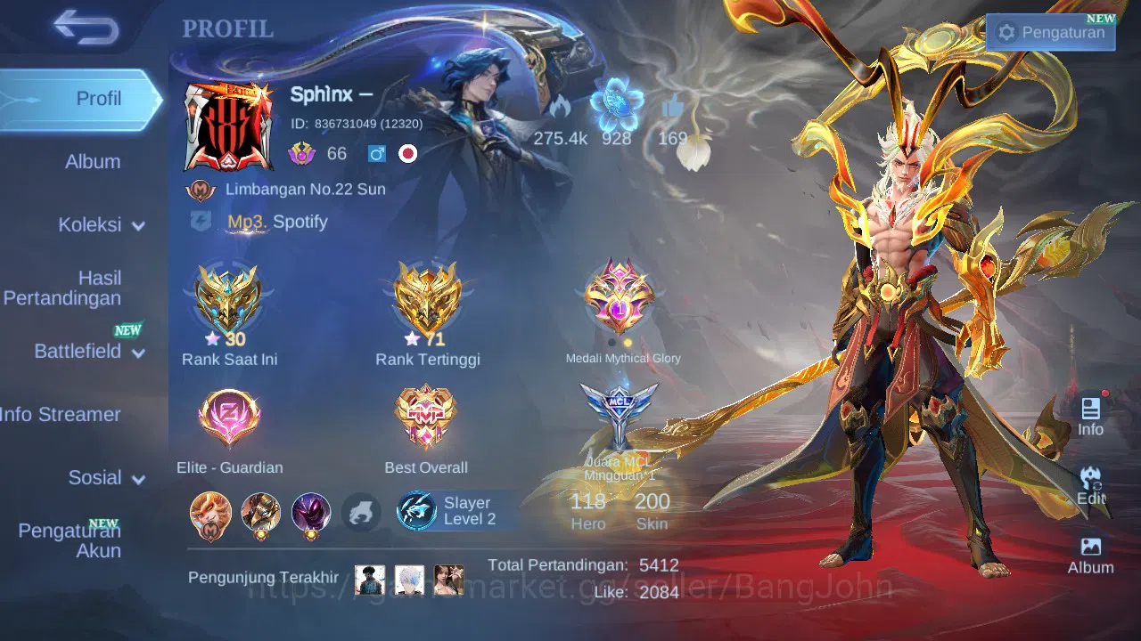 Mobile Legends: Bang Bang Accounts GLOBAL Hero 118 Skin 200 | Annual Sun | CC Nata |  image 17