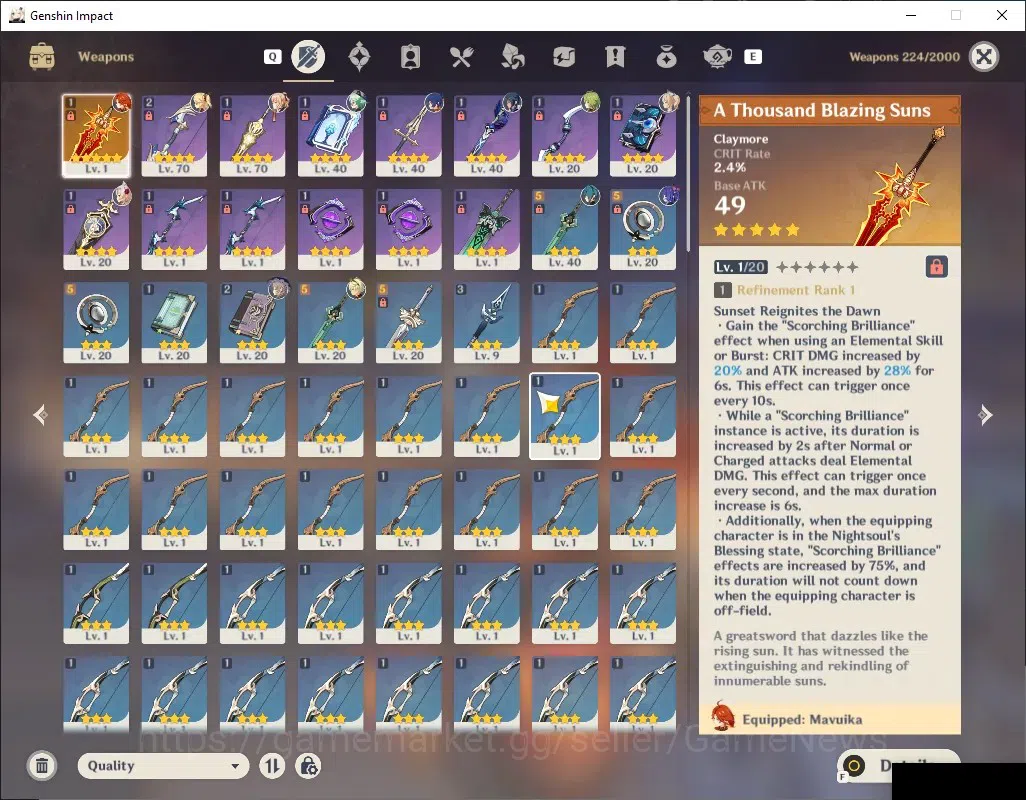 Genshin Impact Accounts Others Asia|AR 37|1 Limited + 1 (*5 Weapon)|Mavuika + Signature|Mc Female|All Unset|Take Mail|Check 2