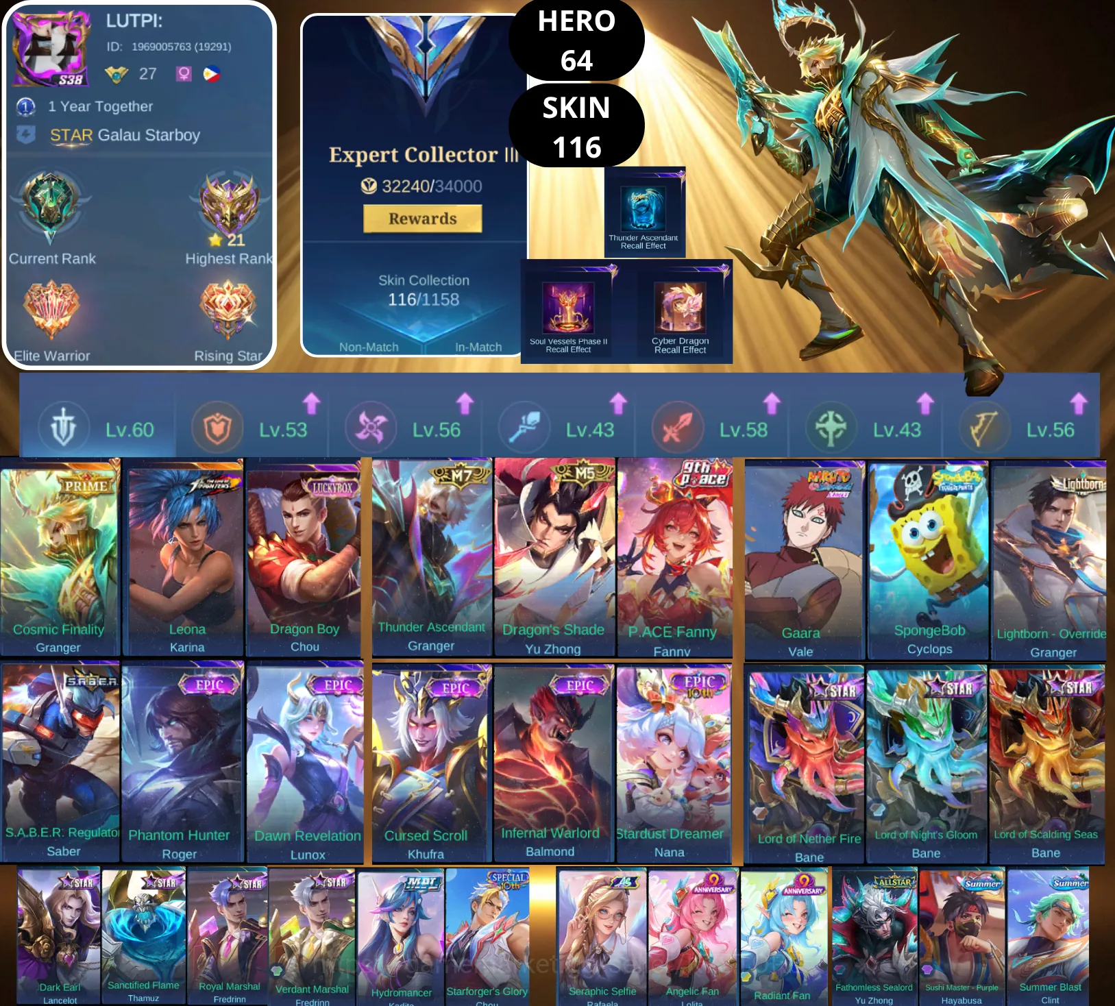 Mobile Legends: Bang Bang Accounts Rare Skin BEST OFFER | HERO 64 | SKIN 116 | GRANGER PRIME | KARINA KOF | CHOU LUCKYBOX 1
