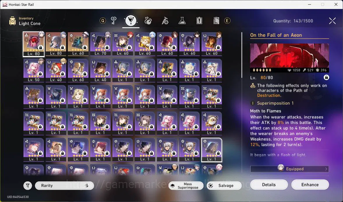 Honkai Star Rail Accounts Others ASIA|TL 65|9 Limit|PremTeam(Phainon,Sunday,Cerydra,DanHeng 8