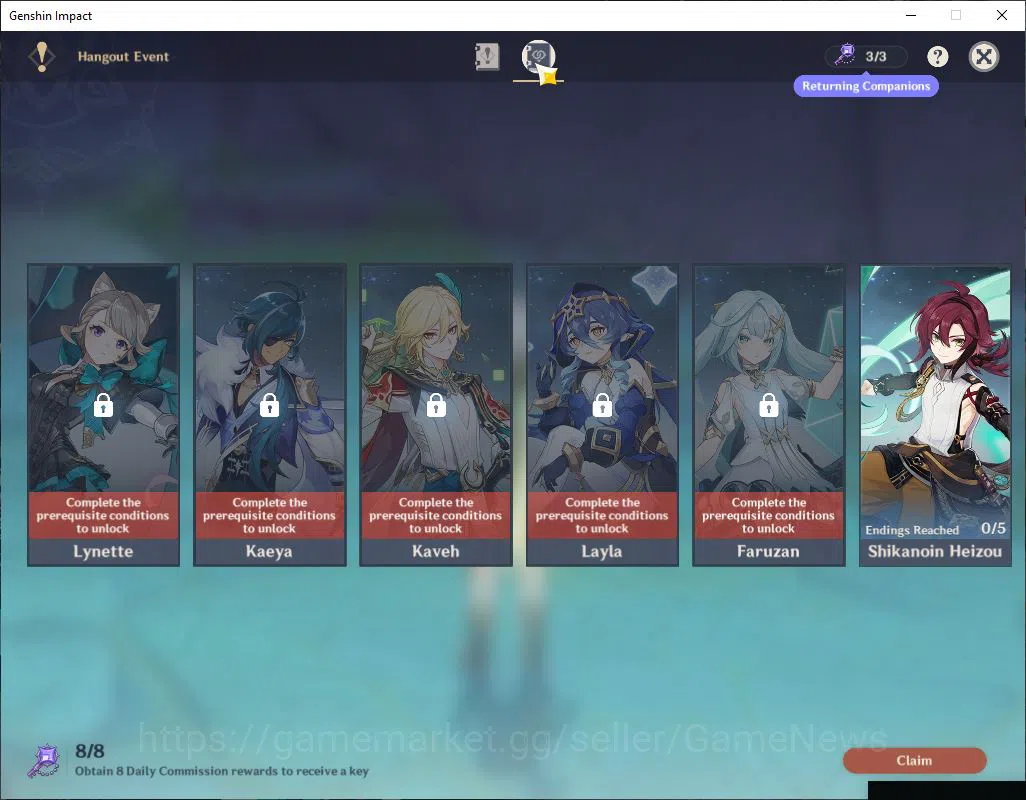 Genshin Impact Accounts Mid Game ASIA|AR 56|7 Limited +3 [5 Star's Weapon]|Xiao+Sign [Nilou,Raiden,Kazuha,Zhongli,Hu Tao 10