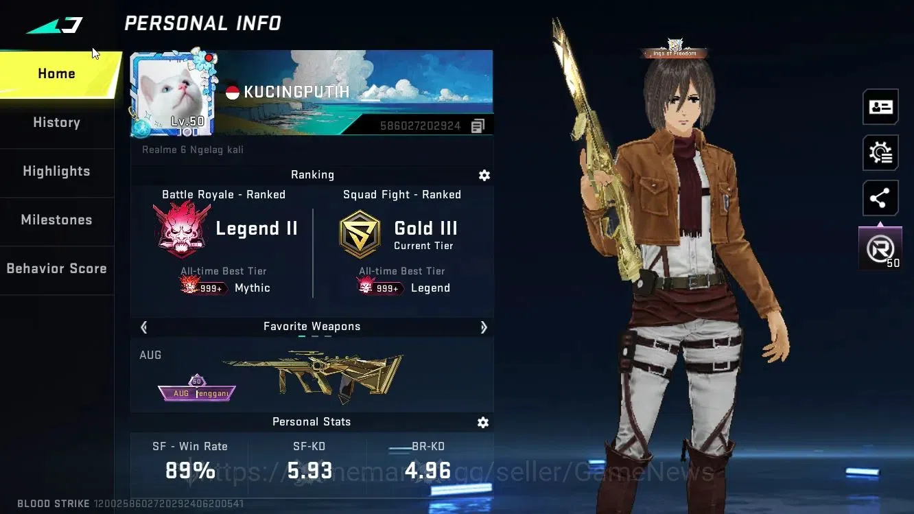 Blood Strike Accounts Asia| Collab AOT [Mikasa,M700]+BLEACH[Byakuya,Tosh image 3