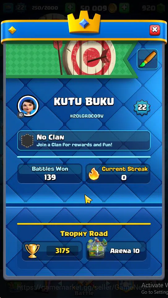 Clash Royale Accounts Starter Lv 22|Trophy 3175|KTL 9|Limited Skin|Card 56| 2 EVO 12 Epic 20 Rare 24 Common | 1 Wild Shard 3