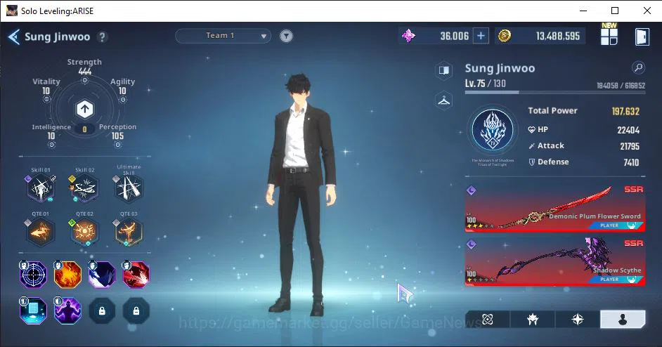 Solo Leveling: ARISE Accounts BT 575K| 15 SSR | ThomasA5+SignA2,Go GunheeA5+Sign,Cha HaeinA5+SignA4,BlancheA6+Sign3 and 3