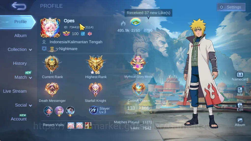 Mobile Legends: Bang Bang Accounts Collector Hero 133|Skin 355|2 Legend Granger,Gusion|Recall Seal Anvil|Naruto 1