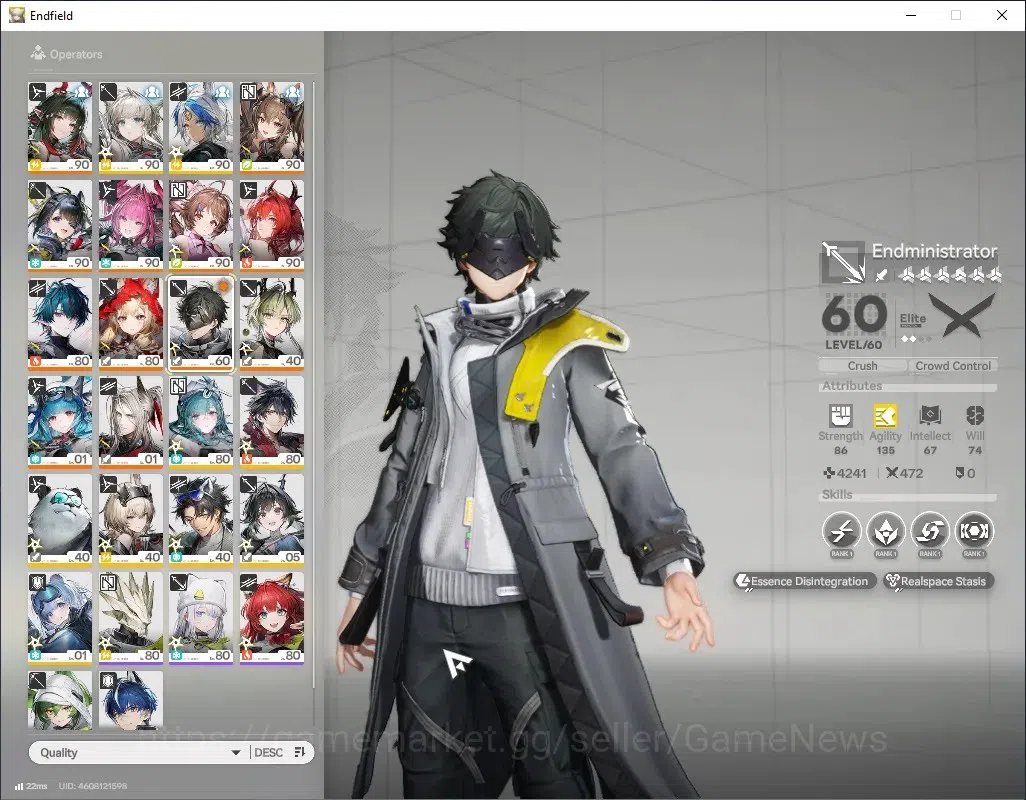Arknights: Endfield Accounts ASIA|Lv 60|11 SSR(7 Limit)+22(*6 Wp)|(Camille,Fangyi,Yvonne,Laevatain 1