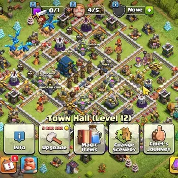 Clash of Clans Accounts High-End LV 115|TH 12|HH 6|Limited Skin|BK 53,AQ 52,GW 25,MP 34|CN Off| 5 BM |1.470 Gem|Protect