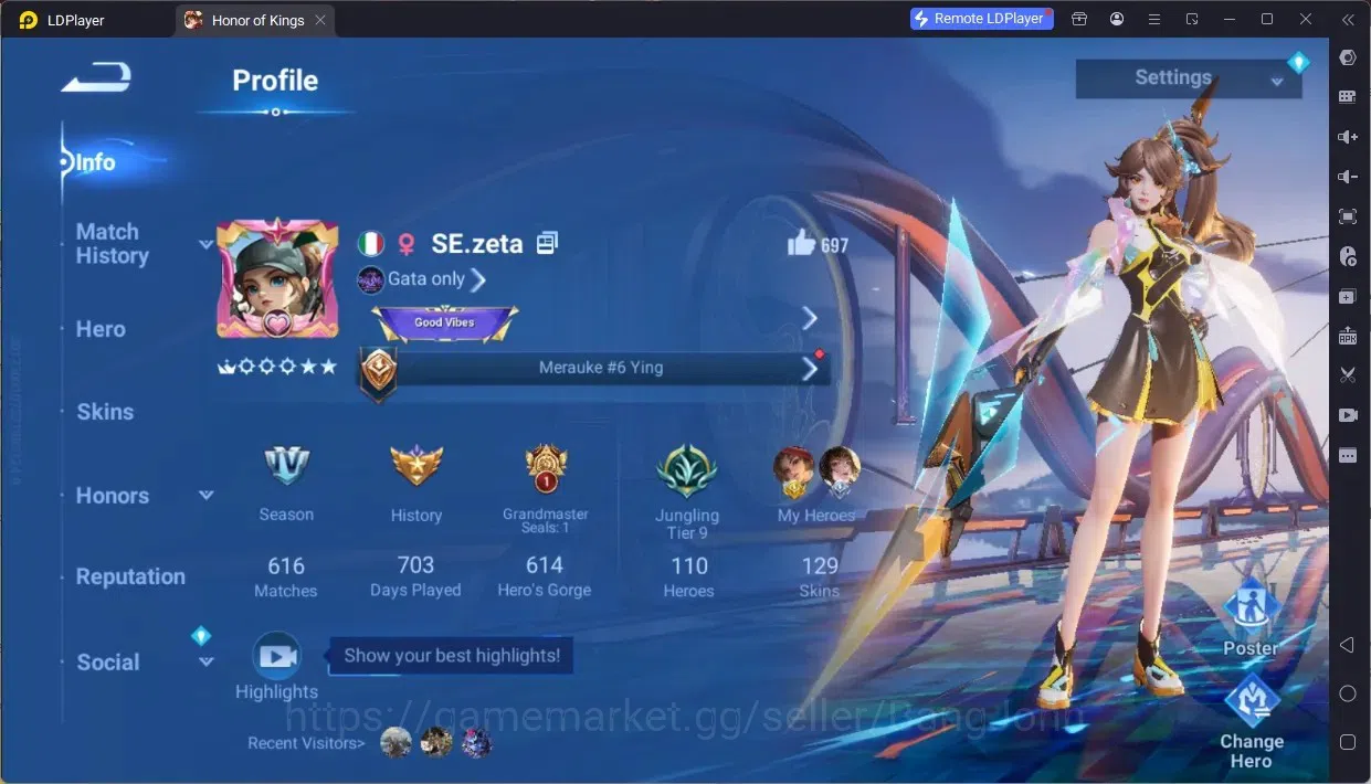 Honor of Kings Accounts Global | 110H 129S | Legend Consort Yu, Legend Yin image 1