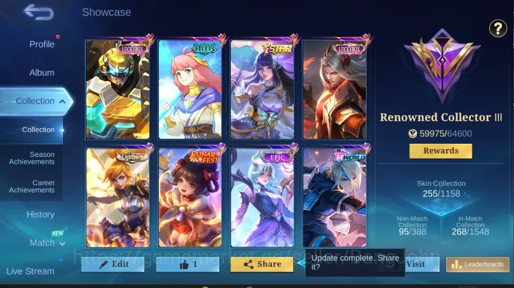 Mobile Legends: Bang Bang Accounts Collector Global|133 Hero|Skin 255|Renowned|Clouds Kagura|Annual Kagura|Luckybox Leomornd 1