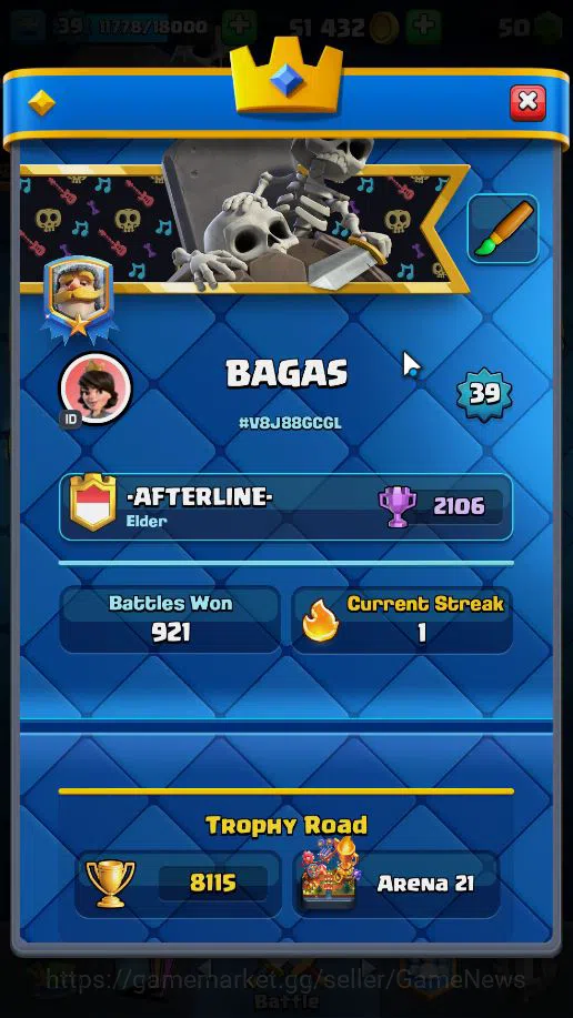 Clash Royale Accounts Lv 39|Trophy 8115|KTL 13|Limited Skin|Total Card 1 image 2