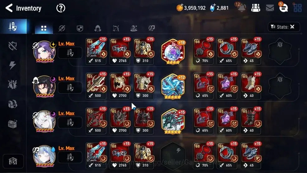 Epic Seven Accounts High-End GLOBAL UnVerif|11 ML(Salome,RueleLight,BW ISeria,Etc)+Aby Fumyr,Setsuka,Estele,etc|Poh+Bles 16