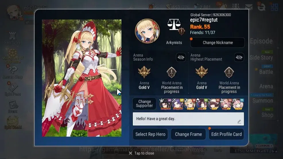 Epic Seven Accounts High-End GLOBAL UnVerif|11 ML(Salome,RueleLight,BW ISeria,Etc)+Aby Fumyr,Setsuka,Estele,etc|Poh+Bles 2